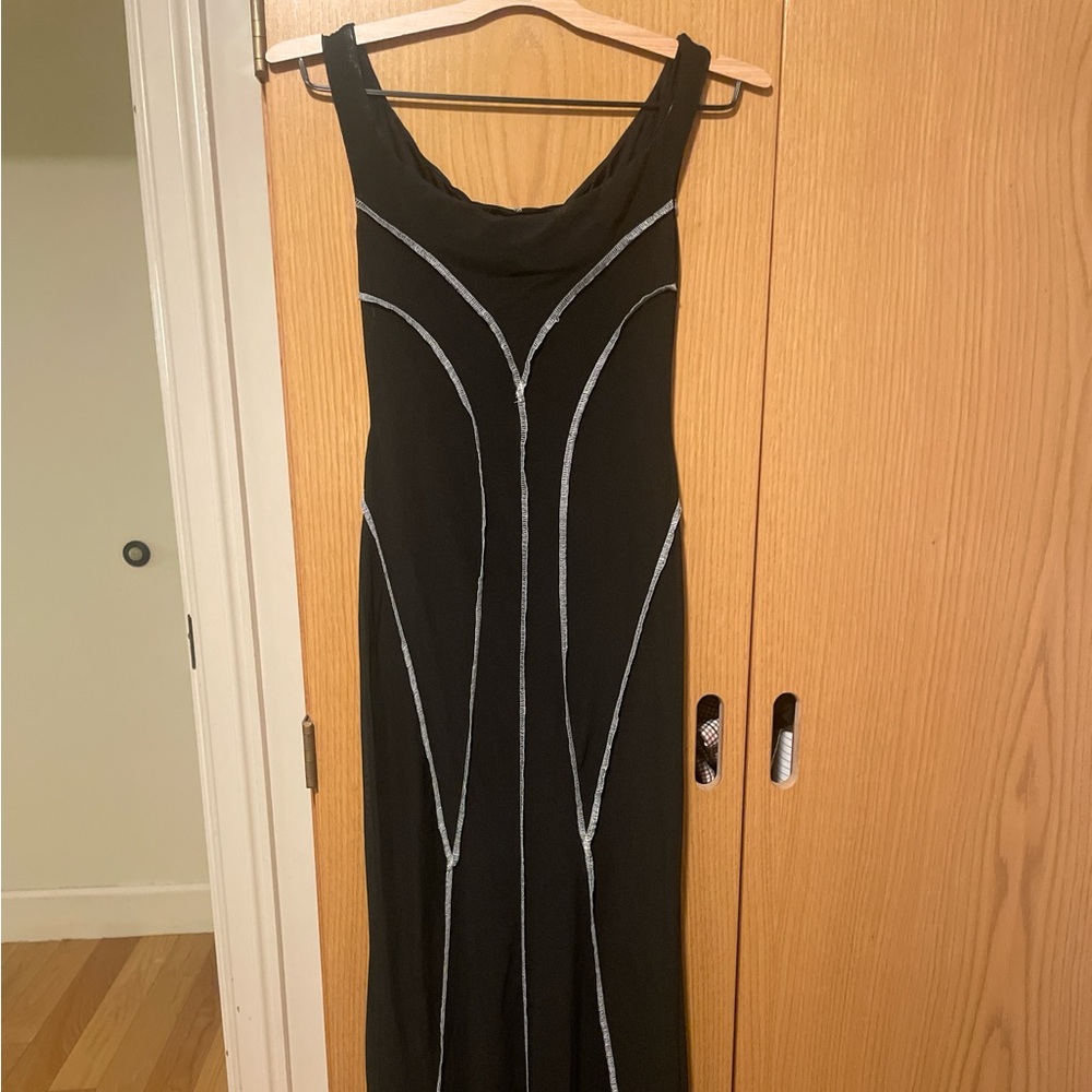 Elegant Black Gown with White Accents